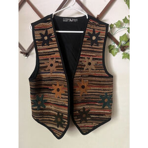 Vintage AJ Vest Womens Leather Suede Western Festival Cowgirl Artsy Boho